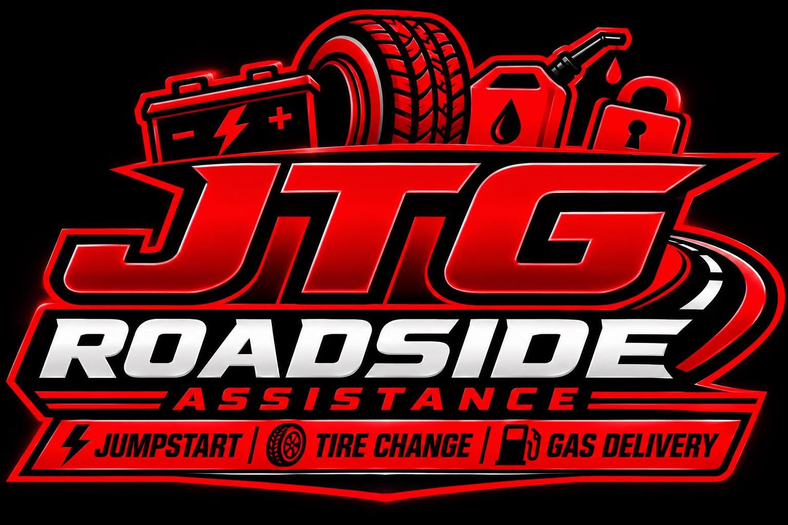 JTG Roadside Assistance badge listing jumpstart, tire change and gas delivery services